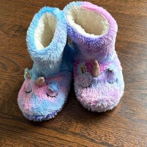 Unicorn Plush Kids Booties - Blue and Purple